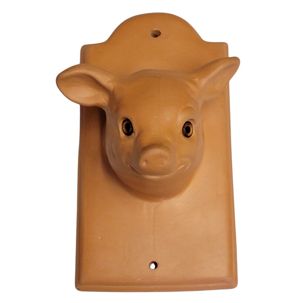 VTG Terracotta Pig Wall Hanging 3D Glass Eyes Farmhouse Home Decor Ceramic 3.5x7
